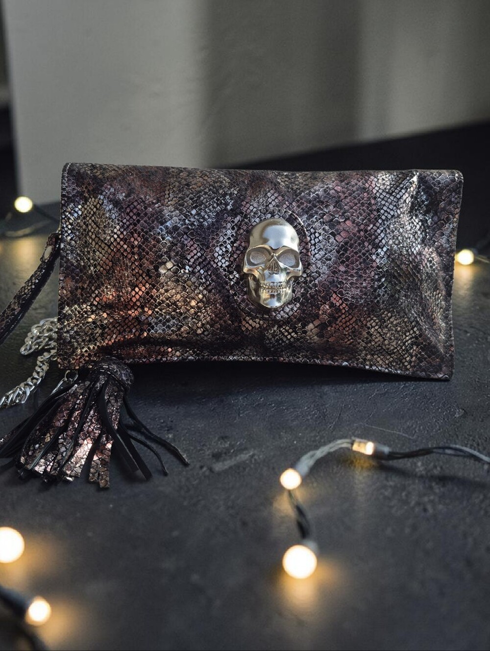 Prison Art International "Stone Clutch" Skull Wristlet Crossbody